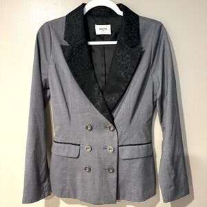 Japanese double breasted tailored fitted animal print satin collar blazer